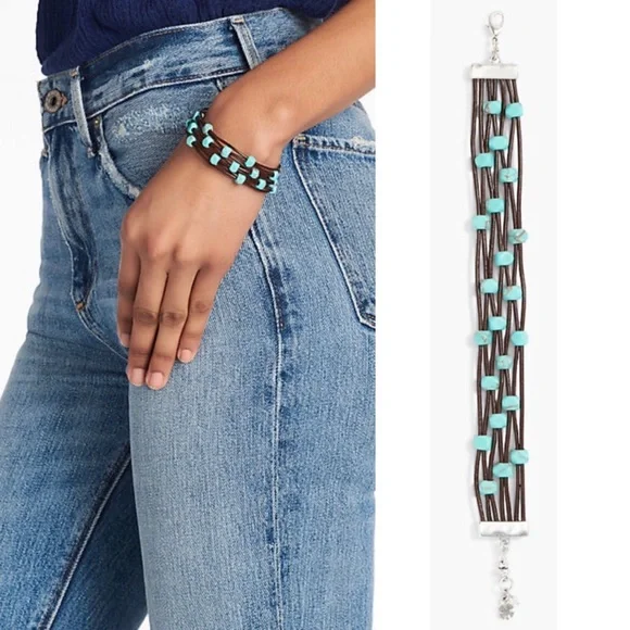 Lucky Brand Turquoise Bead Black Leather Bracelet - Picture 3 of 6